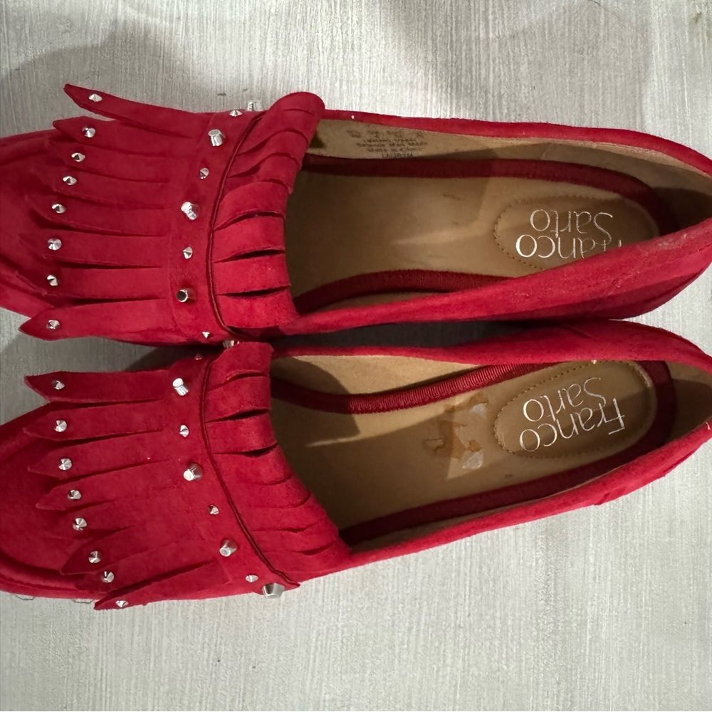 Franco Sarto Red Suede Women's Heeled Loafers - Picture 7 of 8